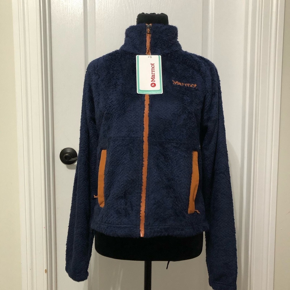 Marmot Womens Homestead Fleece‎ Jacket Arctic Navy Blue Orange M13226 XS New